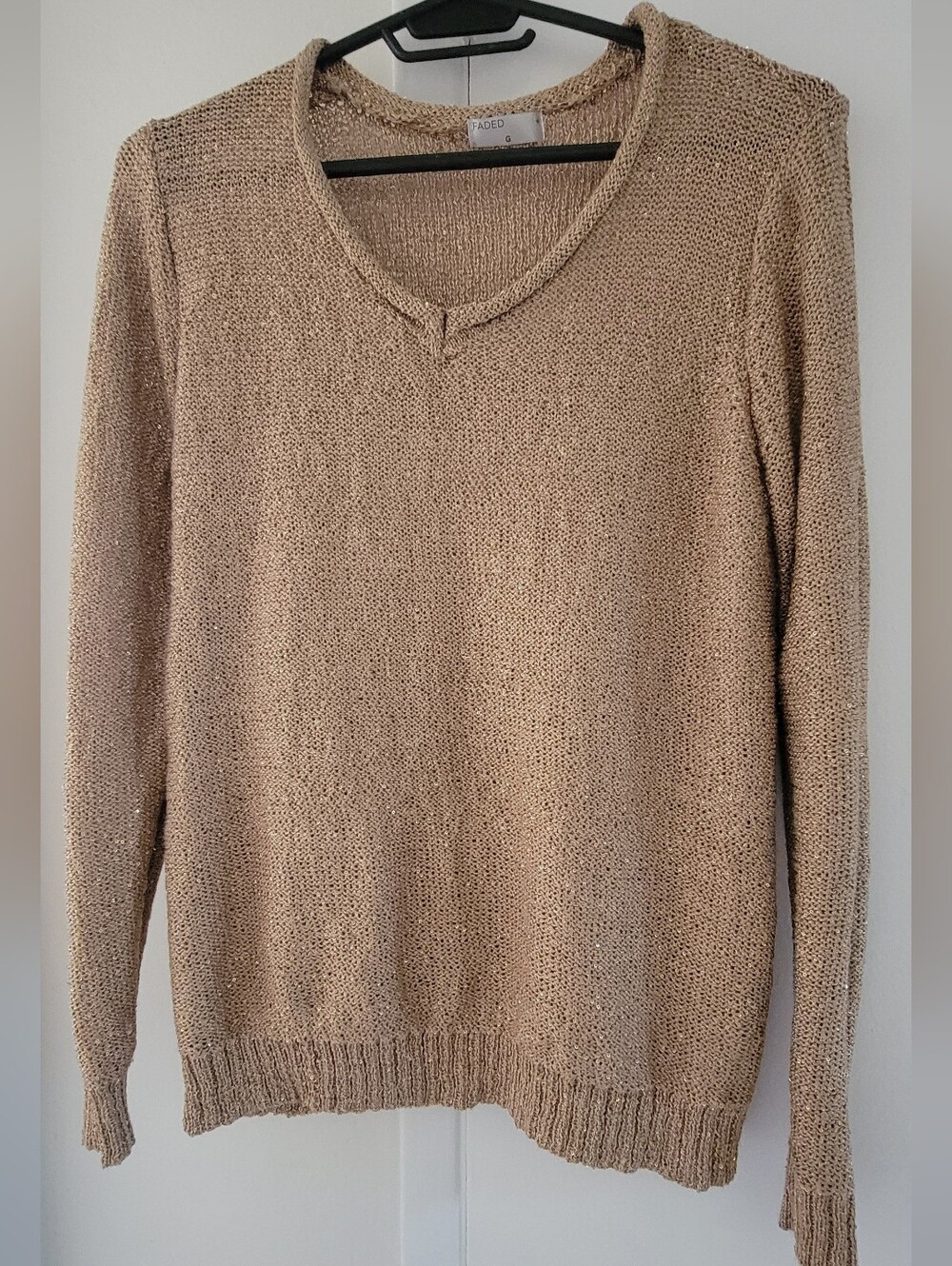 Women's Tan Knit V-Neck Sweater Gl